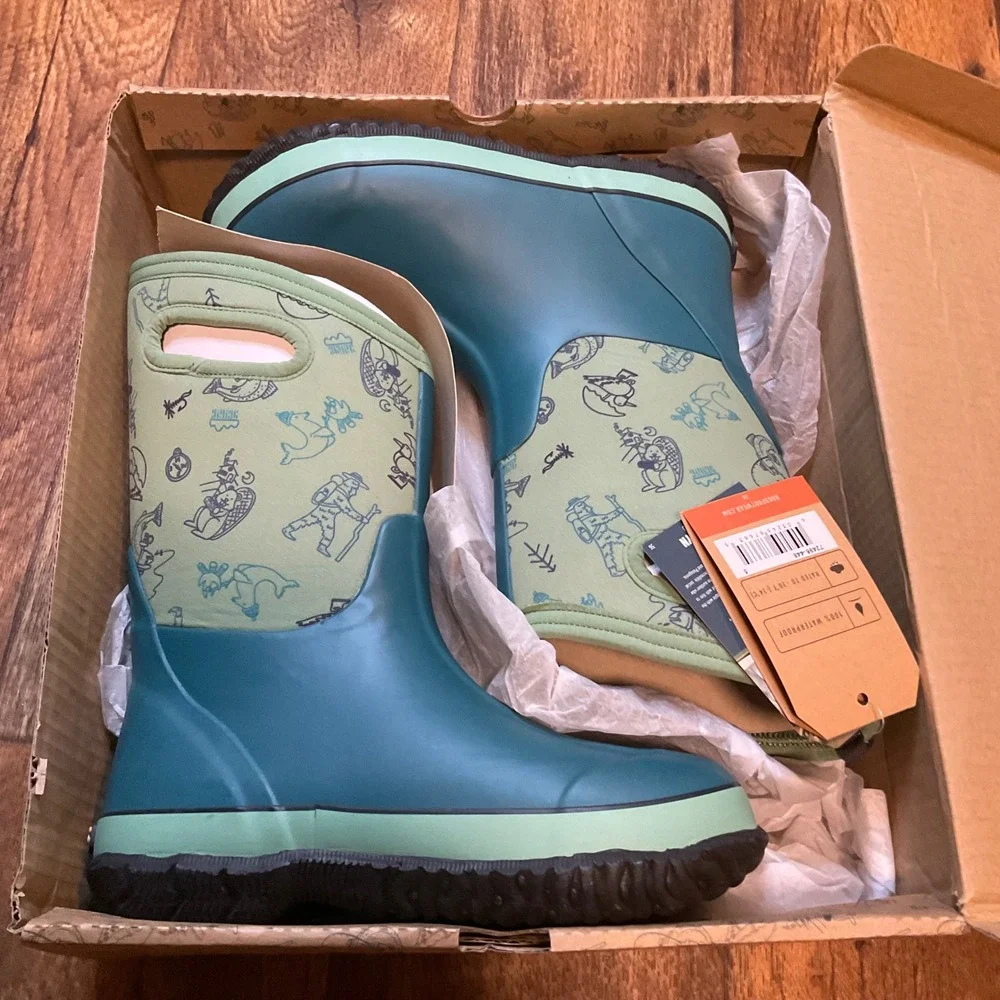 Bogs Boots Size Youth 5 Classic Davi Rollyn 72498 Insulated Rain Teal Snow New